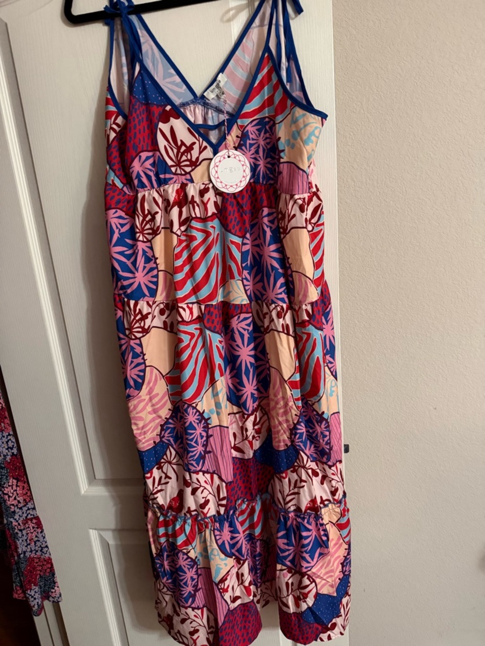 Umgee Multicolor Patchwork Maxi Dress - Blue, Pink, Red, Cream - Large / XL